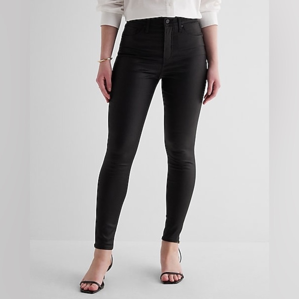 Express High Waisted Black Coated Skinny Jeans 4R NEW with tags